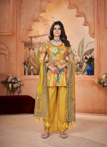 Yellow Colour Flory Vol 47 By Shubhkala Silk Printed Kurti With Bottom Dupatta Wholesale Online 5032