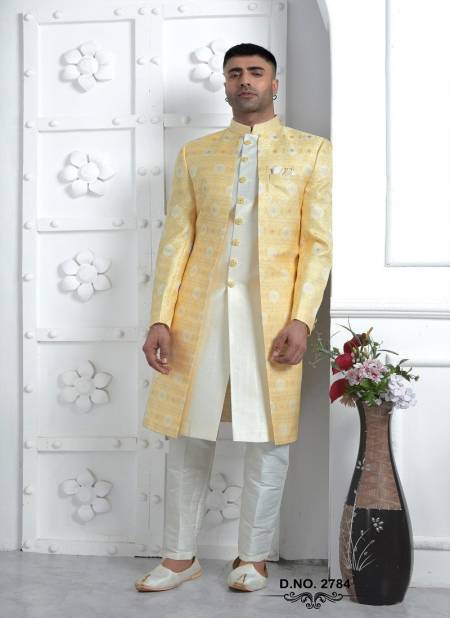 Yellow Colour Function Wear Indo Western Mens Jacket Set Wholesale Price In Surat 2784