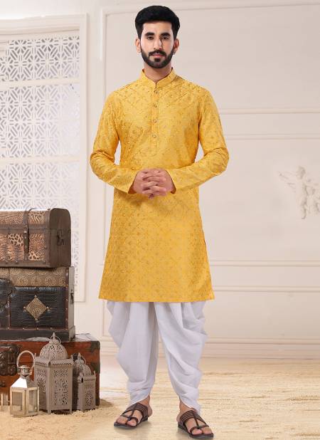 Yellow Colour Function Wear Mens Wholesale Kurta With Pajama Catalog 1766