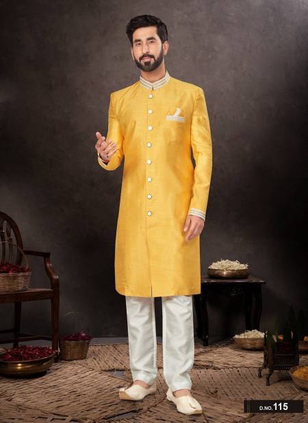 Yellow Colour GS Fashion Party Wear Mens Designer Indo Western Wholesale Clothing Distributors In India 3076
