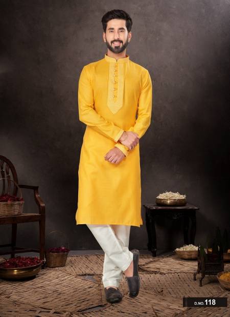 Yellow Colour GS Fashion Wedding Mens Wear Designer Kurta Pajama Wholesale Market In Surat 118