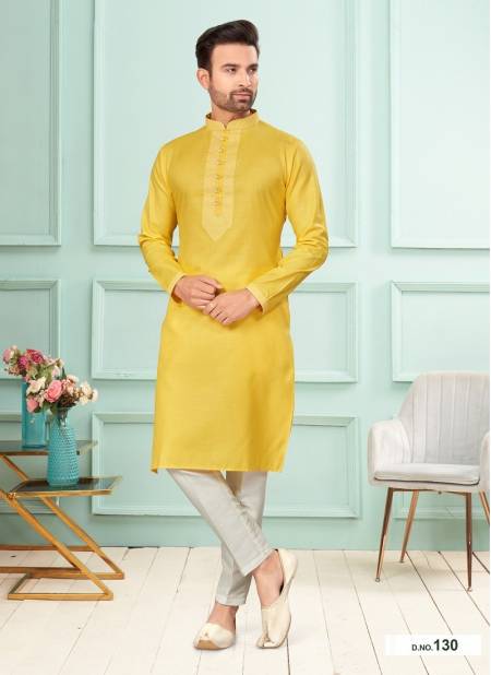 Yellow Colour GS Fashion Wedding Mens Wear Designer Kurta Pajama Wholesale Market In Surat 130