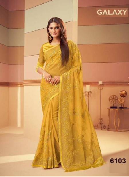 Yellow Colour Galaxy By TFH Party Wear Saree Catalog 1103