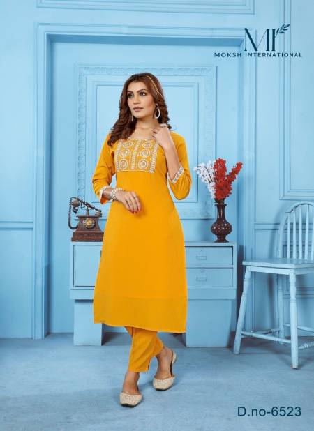Yellow Colour Goldy Vol 2 By Moksh Cotton With Embroidery Work Kurti And Bottom Catalog 6523
