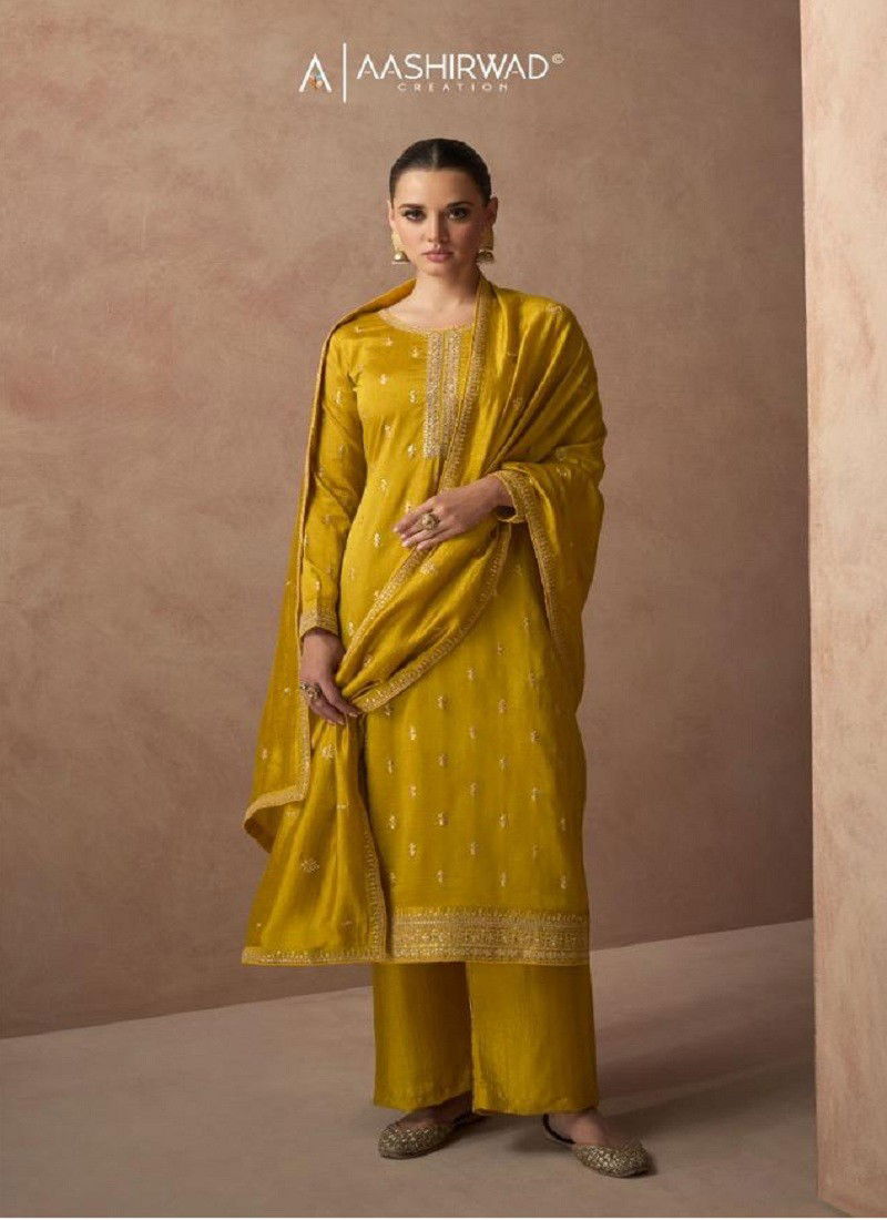 Yellow Colour Gulmohar By Aashirwad Designer Salwar Suits Catalog 9569