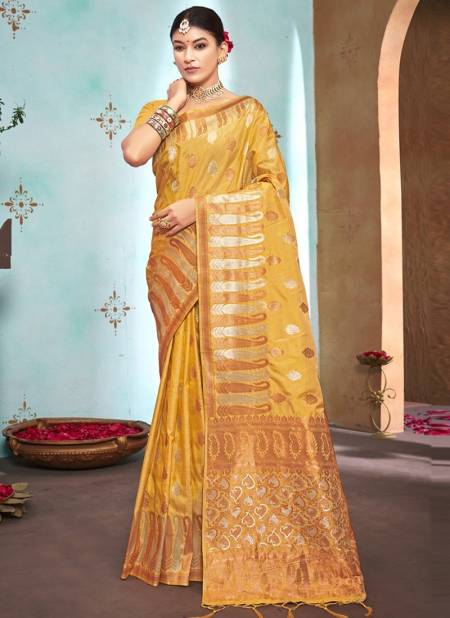 Yellow Colour Gulzar Silk Function Wear Wholesale Silk Sarees Catalog 3071