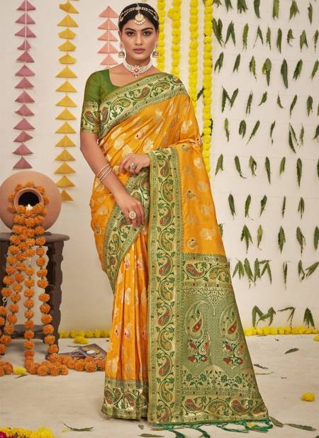 Yellow Colour Gunjeshwari Silk Sangam Wedding Wear Wholesale Silk Sarees Catalog 3474