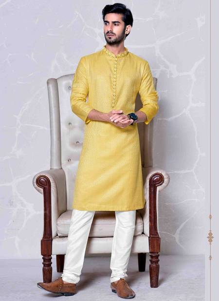 Yellow Colour Ibaadat Wholesale Ethnic Wear Mens Kurta Pajama IBT KP 16