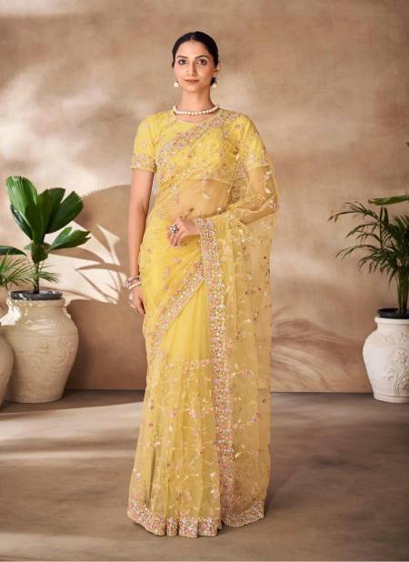 Yellow Colour Imperial Vol 12 By Arya Party Wear Designer Net Saree Wholesale Shop In Surat 93003