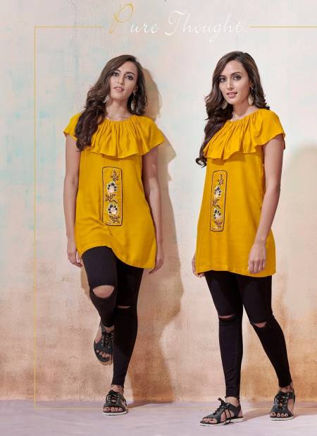 Yellow Colour Ira Vol 1 By Vardan Rayon With Embroidery Work Ladies Top Western Catalog 2003