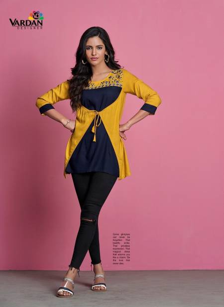 Yellow Colour Ira Vol 2 By Vardan Rayon Ladies Top Western Catalog 2029