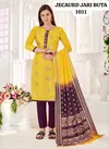Yellow Colour Jacquard Jari Butta By Rahul Nx Jacquard With Tai Button Dress Material Catalog 1011