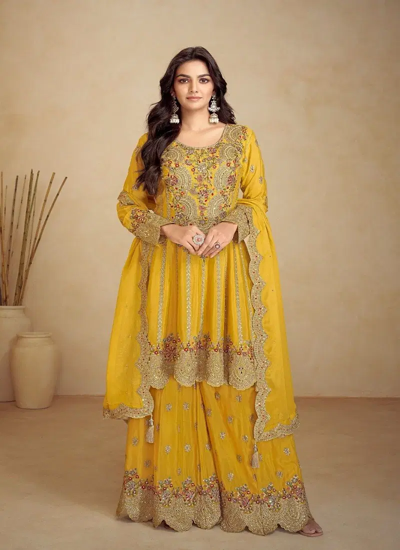 Yellow Colour Jalwa By Gulkayra Chinon Readymade Suits Orders In India 7502-B