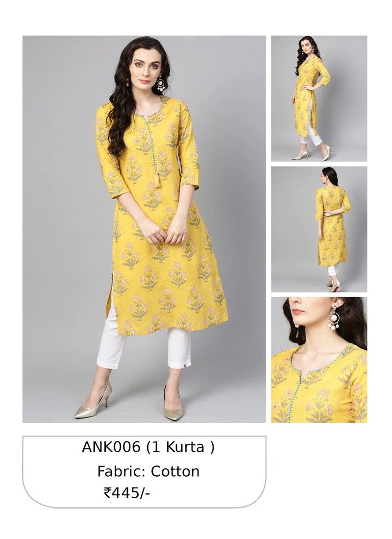 Yellow Colour Janasya Designer Kurti Catalog 6