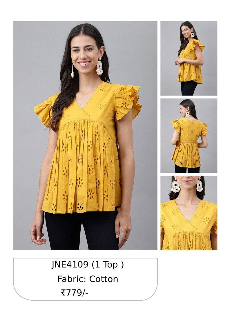 Yellow Colour Janasya Party Wear Ladies Top Catalog 4109