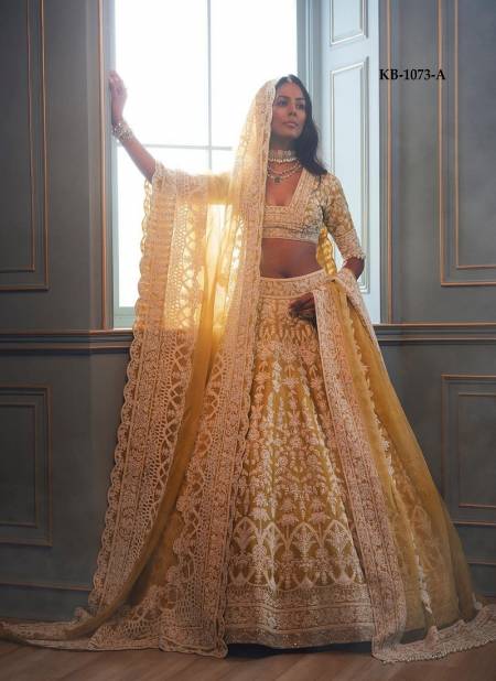 Yellow Colour KB 1073 A To D Party Wear Heavy butterfly Net Bridal Lehenga Choli Orders In India KB 1073 A