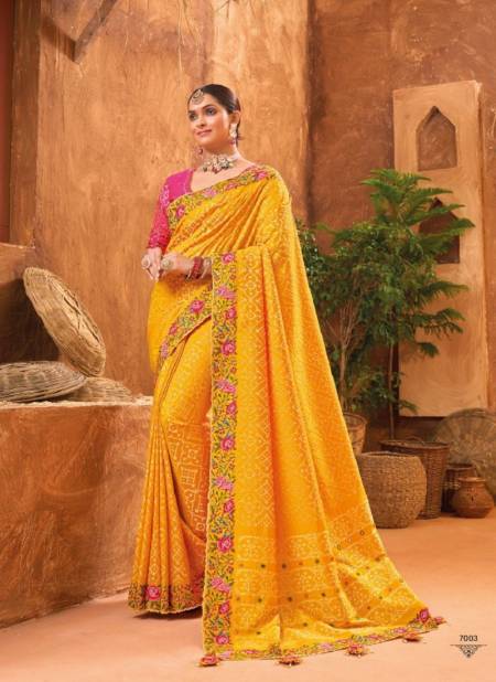 Yellow Colour Kacchi Banarasi By MN Banarasi Silk Saree Wholesale Shop In Surat 7003