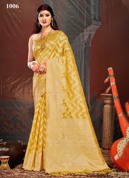 Yellow Colour Kajal By Sangam Cotton Saree Catalog 1006