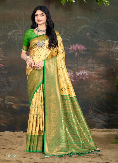 Yellow Colour Kalanidhi Vol 3 By Bunawat Wedding Wear Kanjivarm Silk Wholesale Sarees Suppliers In Mumbai 1002