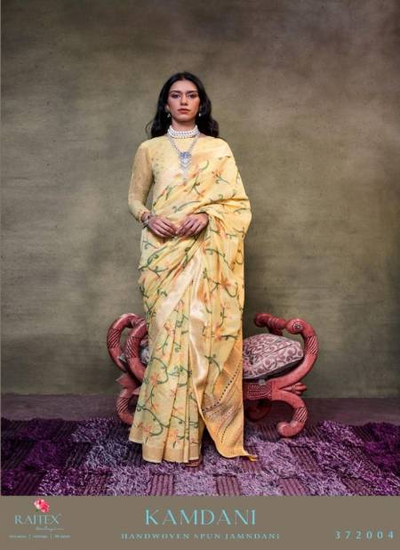 Yellow Colour Kamdani By Rajtex Mal Spun Cotton Printed Saree Orders In India 372004
