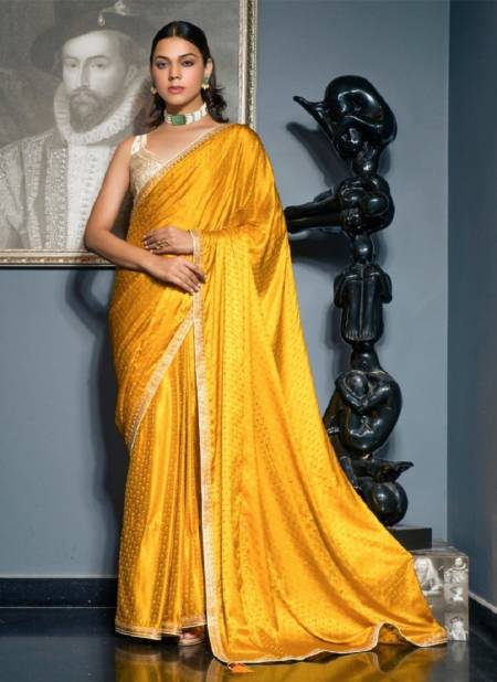 Yellow Colour Kamyaa By Kira Wedding Wear Viscose Satin Saree Wholesale Market In Surat 11007