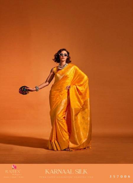 Yellow Colour Karnaal Silk By Rajtex Satin Silk Designer Saree Catalog 357006