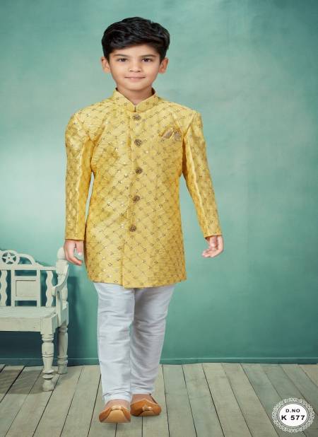 Yellow Colour Kids Indo Western Sherwani Catalog K 577