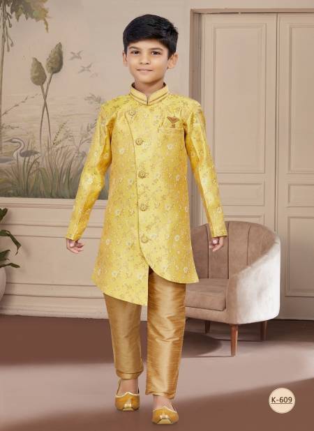Yellow Colour Kids Vol 4 Boys Wear Kurta Pajama And Indo Western Catalog K 609
