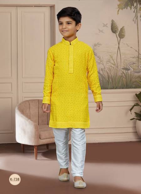 Yellow Colour Kids Vol 4 Boys Wear Kurta Pajama And Indo Western Catalog K 738