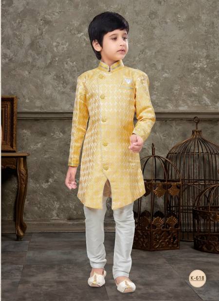 Yellow Colour Kids Vol 5 Boys Wear Kurta Pajama And Indo Western Catalog K 618