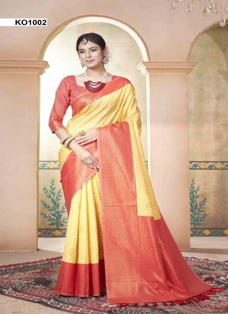 Yellow Colour Koyal By 3 Of Kubera Pattu Kanjivaram Silk Wholesale Shop In Surat KO1002