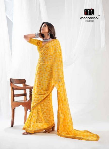 Yellow Colour Kum Kum By Mahamani Creation Heavy Printed Sarees Wholesale Manufacturers 1008