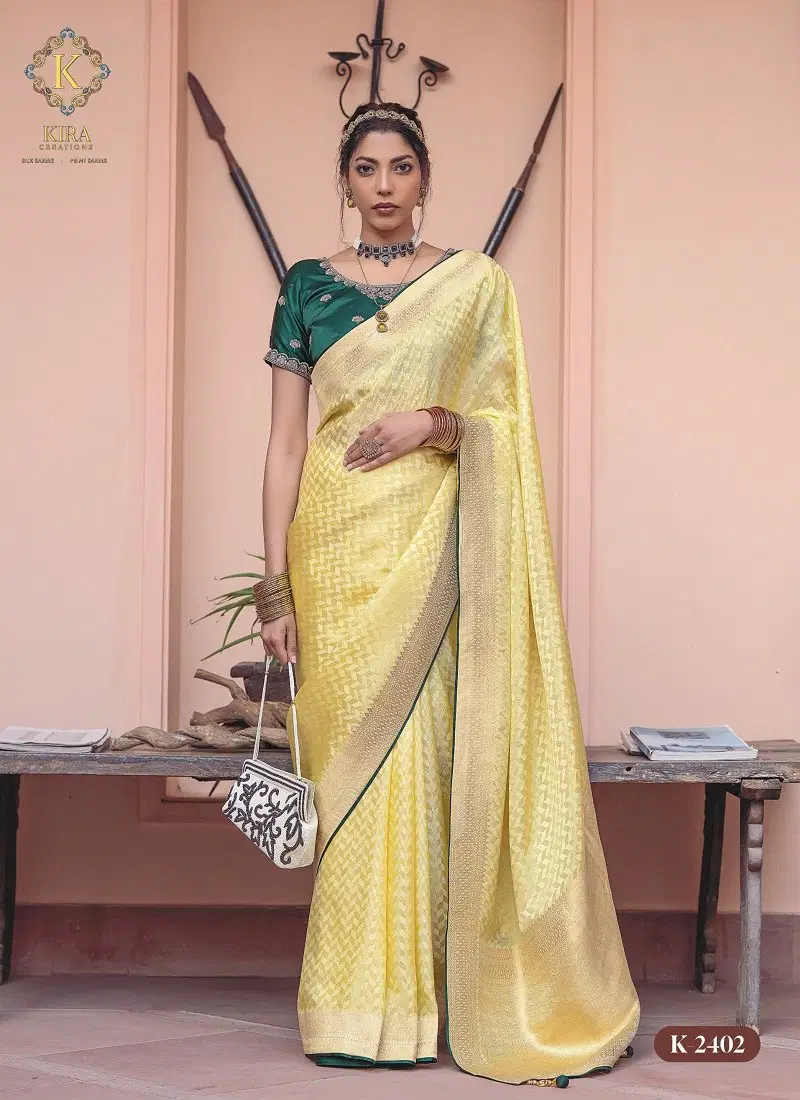 Yellow Colour Kyaara Vol 2 By Kira Pure Viscous Dola Designer Wear Saree Suppliers In Mumbai K-2402