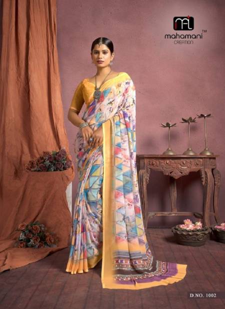 Yellow Colour Lavanya By Mahamani Creation Printed New Exclusive Daily Wear Saree Suppliers In India 1002