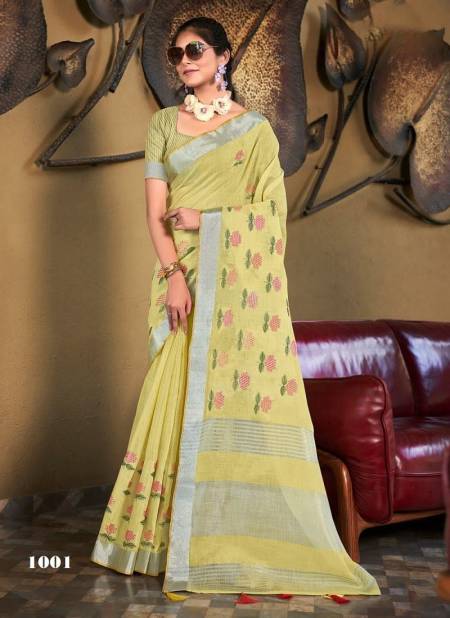 Yellow Colour Linen Queen By Sangam Linen Designer Saree Catalog 1001