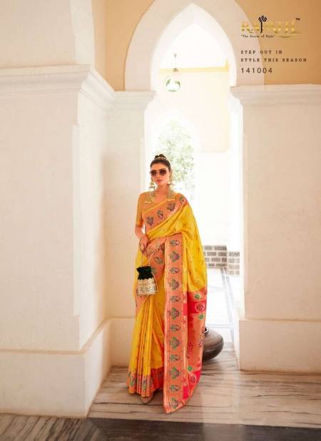 Yellow Colour Love Birds By Rajpath Pure Heavy Silk Designer Saree Catalog 141004