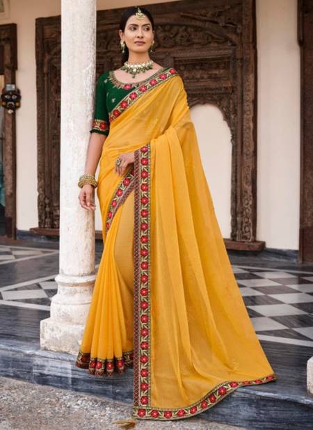 Yellow Colour Mahima Exclusive Wear Wholesale Chiffon Sarees 1002