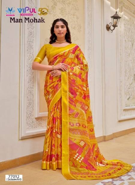 Yellow Colour Man Mohak By Vipul Chiffon Printed Daily Wear Sarees Wholesale Price In Surat 77012