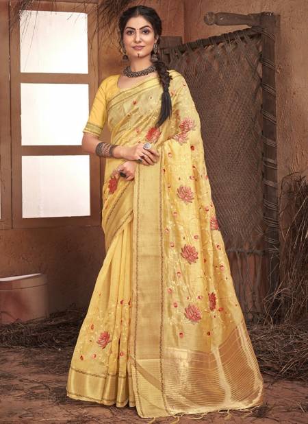 Yellow Colour Manbhavan Sangam Festive Wear Wholesale Designer Sarees Catalog 3527