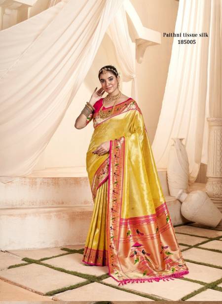 Yellow Colour Mangalya Silk 185000 Series By Rajpath Soft Tissue Silk Cultural Celebration Saree Wholesale Online 185005