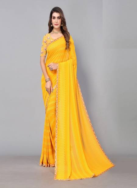 Yellow Colour Manisha By Fashion Lab Chiffon Saree Catalog 2006