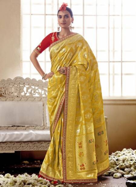 Yellow Colour Meenakari Wholesale Ethnic Wear Silk Saree Catalog 145