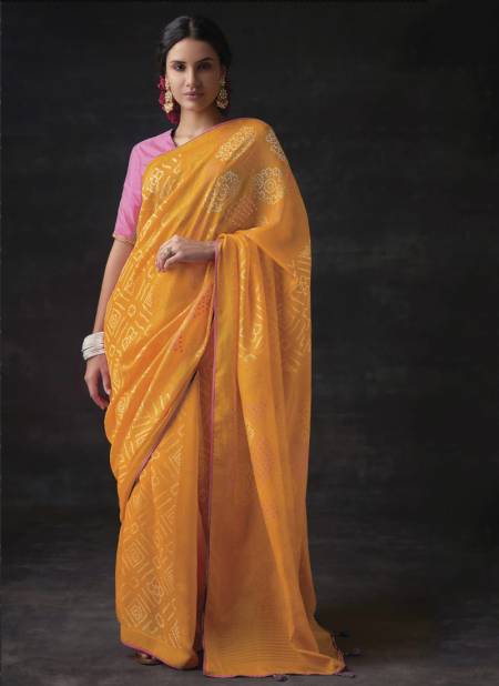 Yellow Colour Meera Bandhani By Kimora 16021 To 16029 Designer Saree Catalog 16026