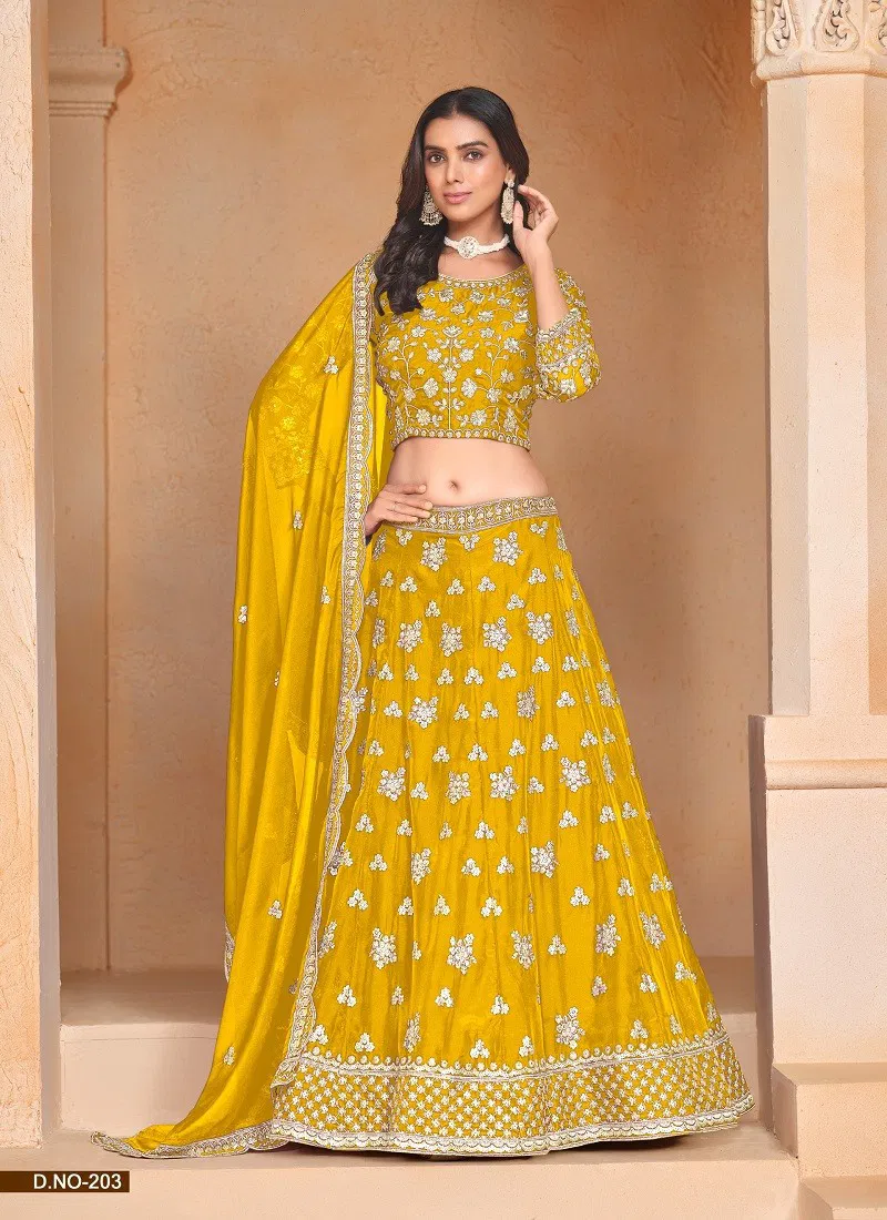 Yellow Colour Mehvish Vol 2 By Dani Organza Wedding Wear Lehenga Choli Orders In india 203