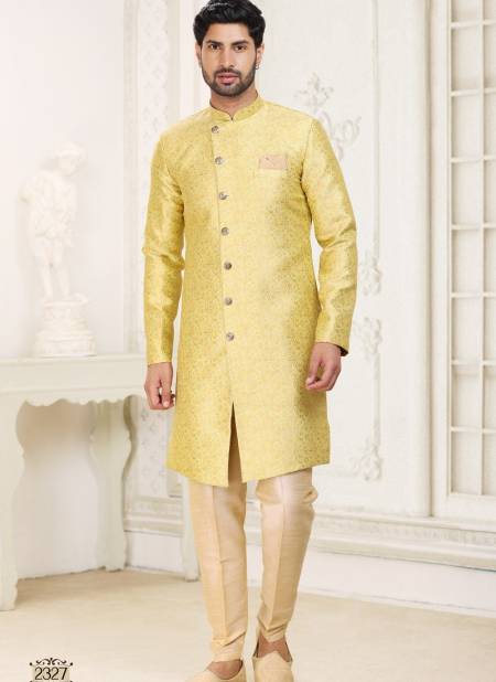 Yellow Colour Mens Partywear Indo Western Catalog 2327