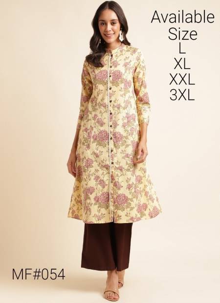 Yellow Colour Mesmora Heavy Beautiful Printed Cotton Kurti Wholesale Market In Surat With Price MF054