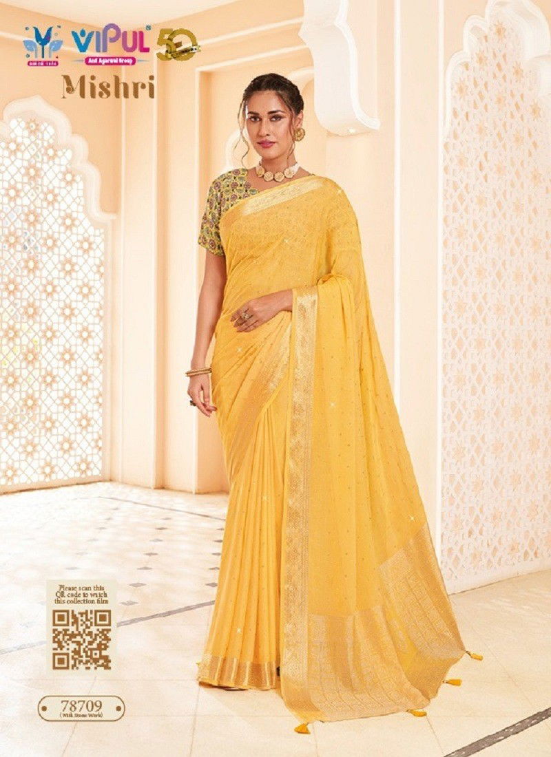 Yellow Colour Mishri By Vipul Weaving Sarees Wholesale Clothing Distributors In India 78709