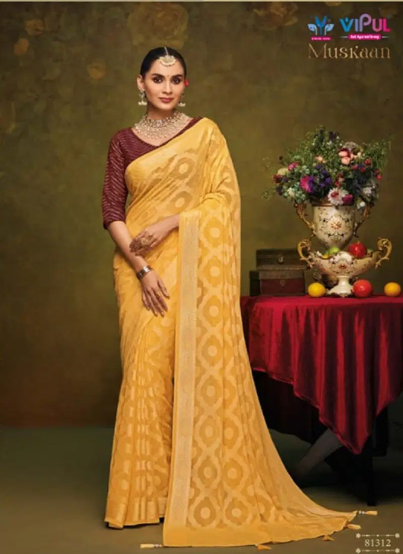 Yellow Colour Muskaan By Vipul Tore Brasso Wholesale Sarees Suppliers In Mumbai 81311