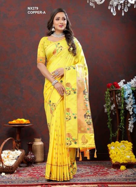 Yellow Colour NX279 Copper Colours by Murti Nx Paithani Silk Sarees Wholesale Online NX279 COPPER-A
