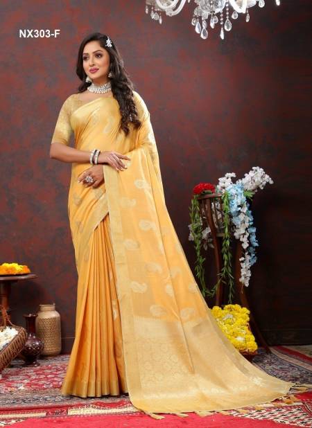 Yellow Colour NX303-A TO NX303-F by Murti Nx Soft Cotton silk Sarees Orders In India NX303-F